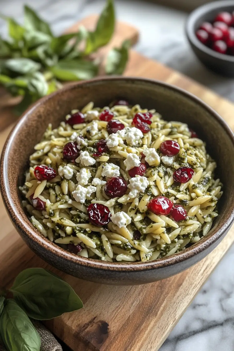Goat Cheese and Cranberry Orzo with Basil Pesto Drizzle 2
