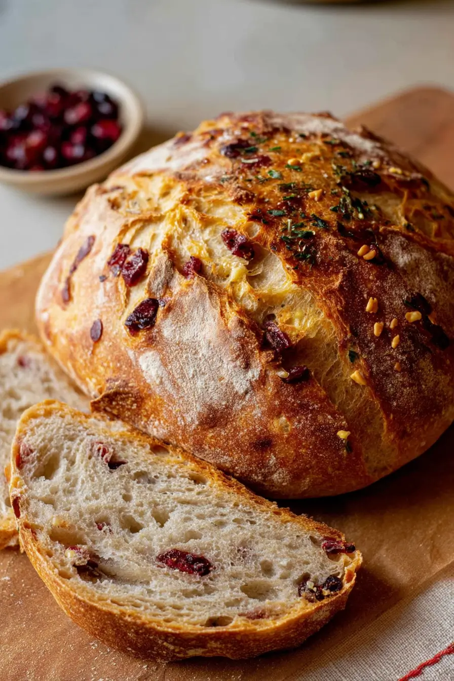 No-Knead Cranberry & Herb Bread: Effortless Baking Delight 1 No-Knead Cranberry & Herb Bread