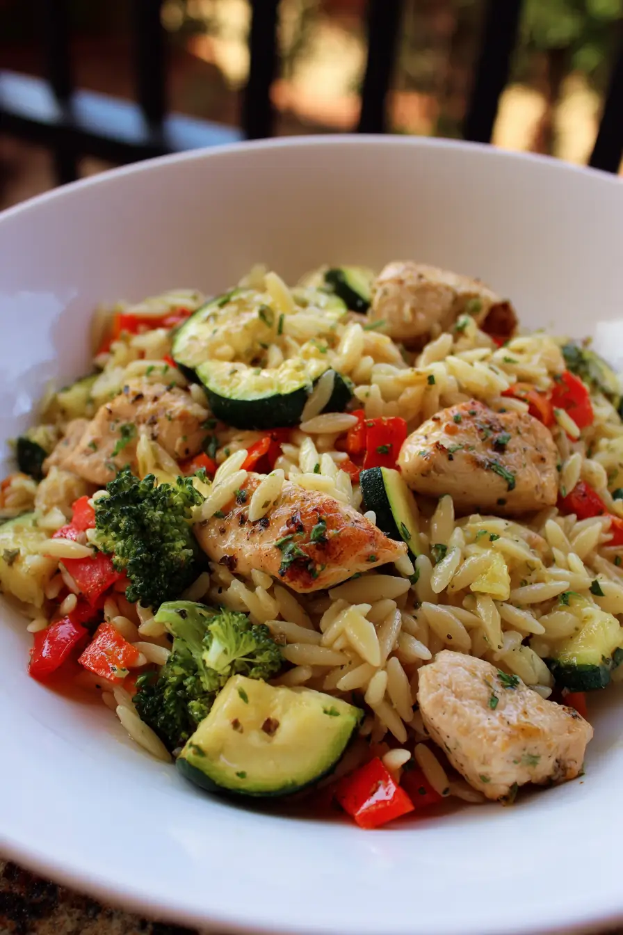 Lemon Chicken & Veggie Orzo Stir Fry RECIPE