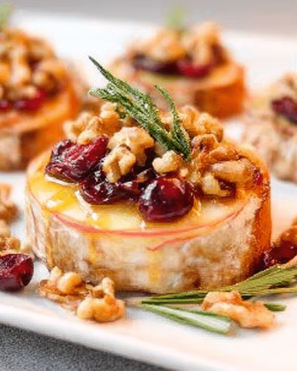 Warm Brie & Cranberry Walnut Crostini: Honey-Drizzled Delight!