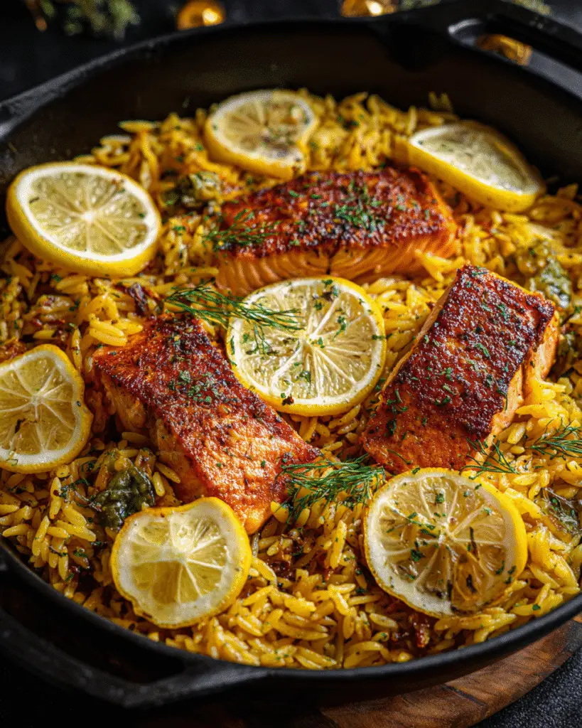 Easy One Skillet Salmon Lemon Orzo: Best 20 Minute Dinner
