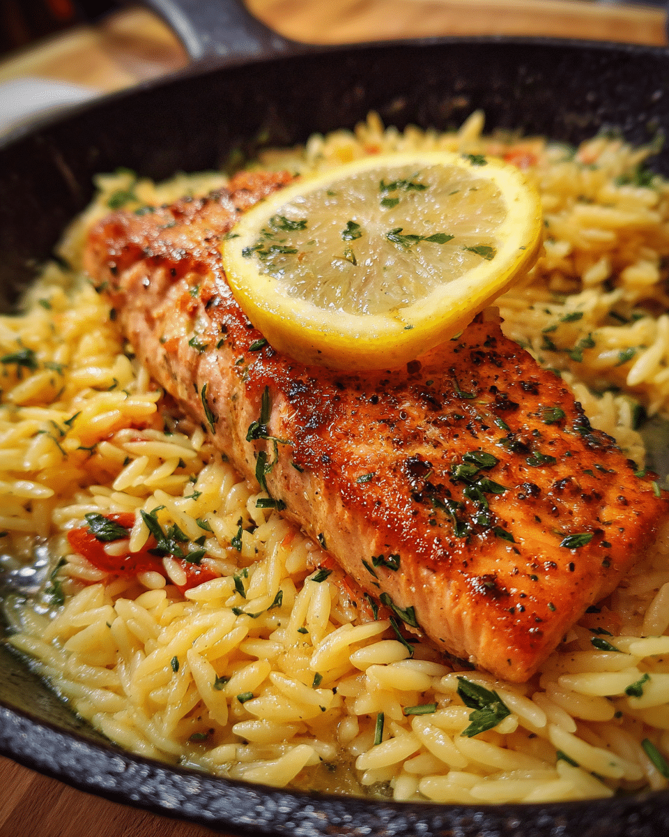Easy One Skillet Salmon Lemon Orzo: Best 20 Minute Dinner