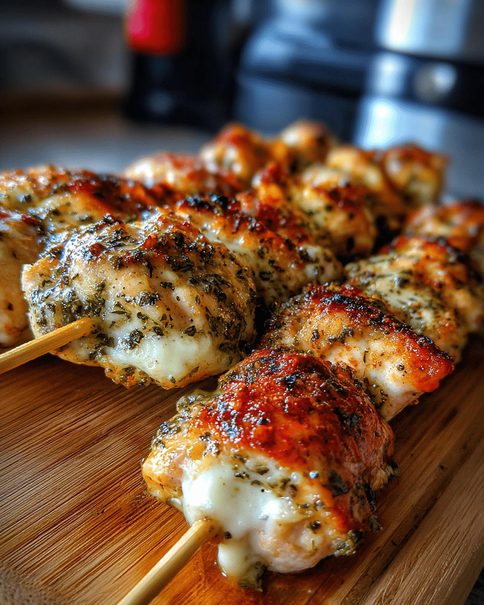 Garlic Mozzarella Chicken Bomb Skewers: Best Grilled Recipe Ever