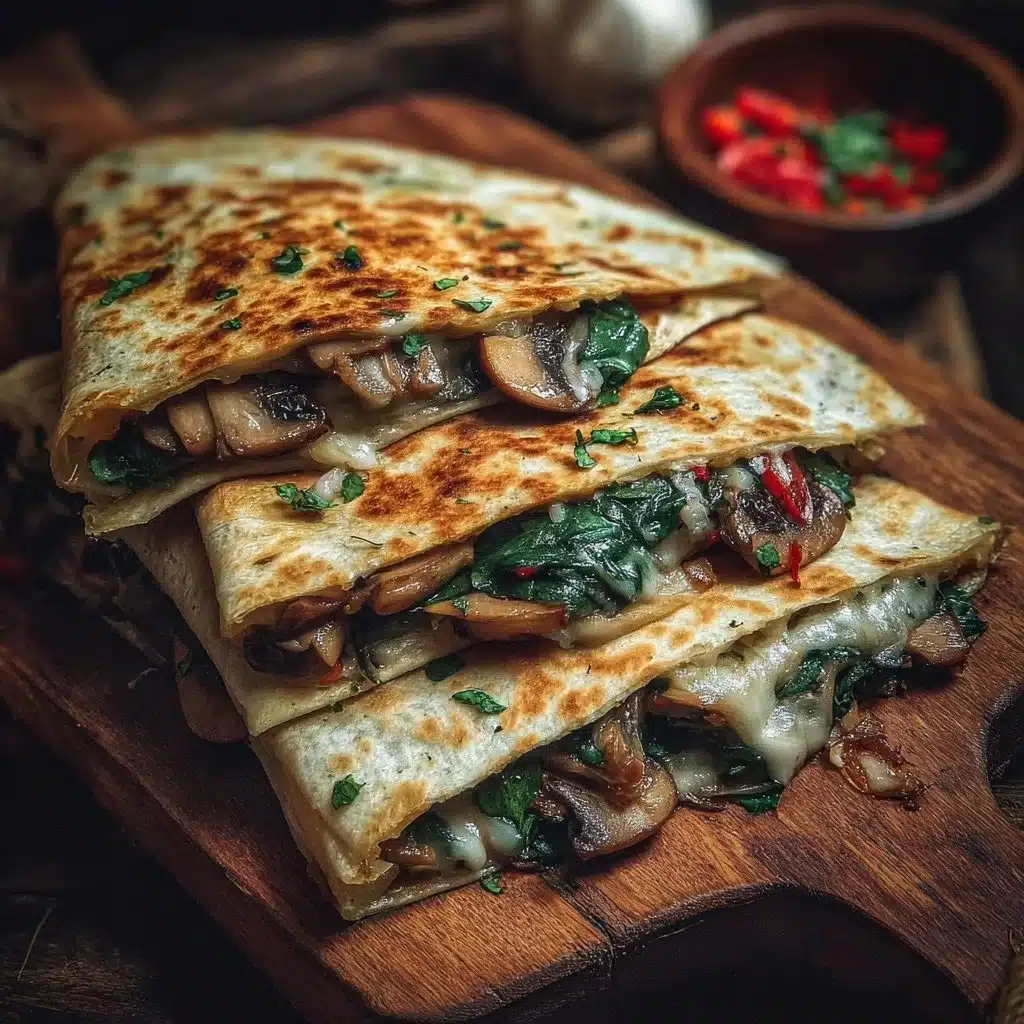Baked Spinach Mushroom Quesadillas 3 Baked spinach mushroom quesadillas with melted cheese and fresh ingredients