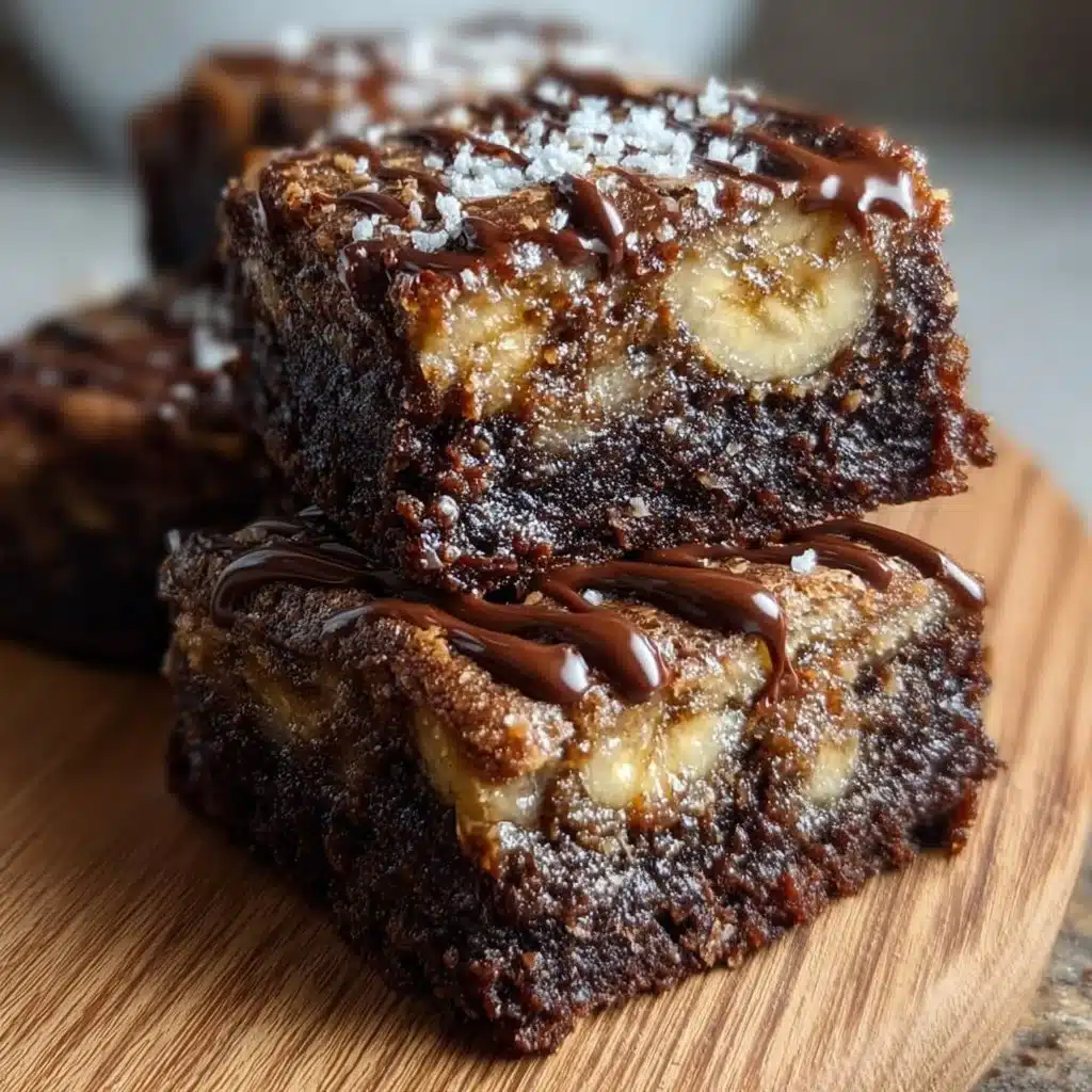 Delicious banana bread brownies served on a wooden table