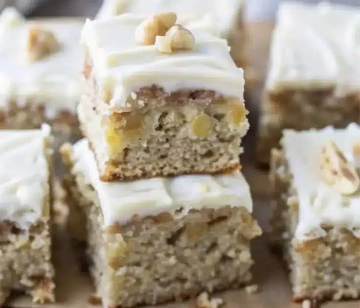 Banana Bread Brownies 3 Delicious banana bread brownies topped with chocolate and banana slices.