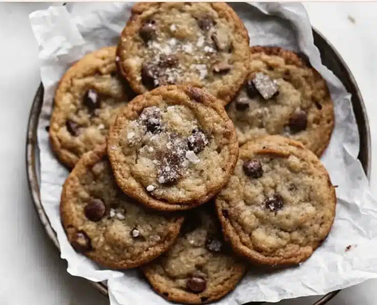 Freshly baked banana bread chocolate chip cookies on a cooling rack.