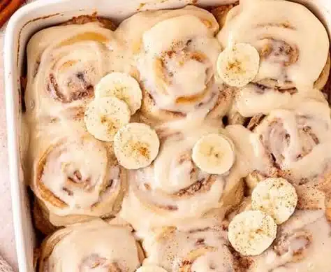 Banana Bread Cinnamon Rolls with Cream Cheese Frosting