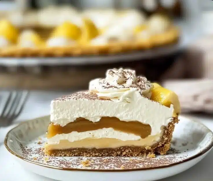 Delicious homemade Banoffee Pie topped with bananas and whipped cream