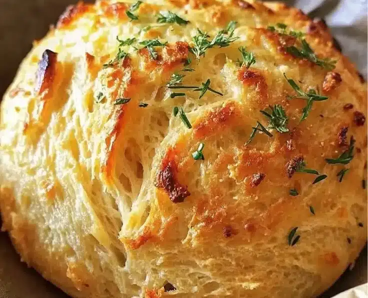 Cheddar and Chive Irish soda bread on a wooden table