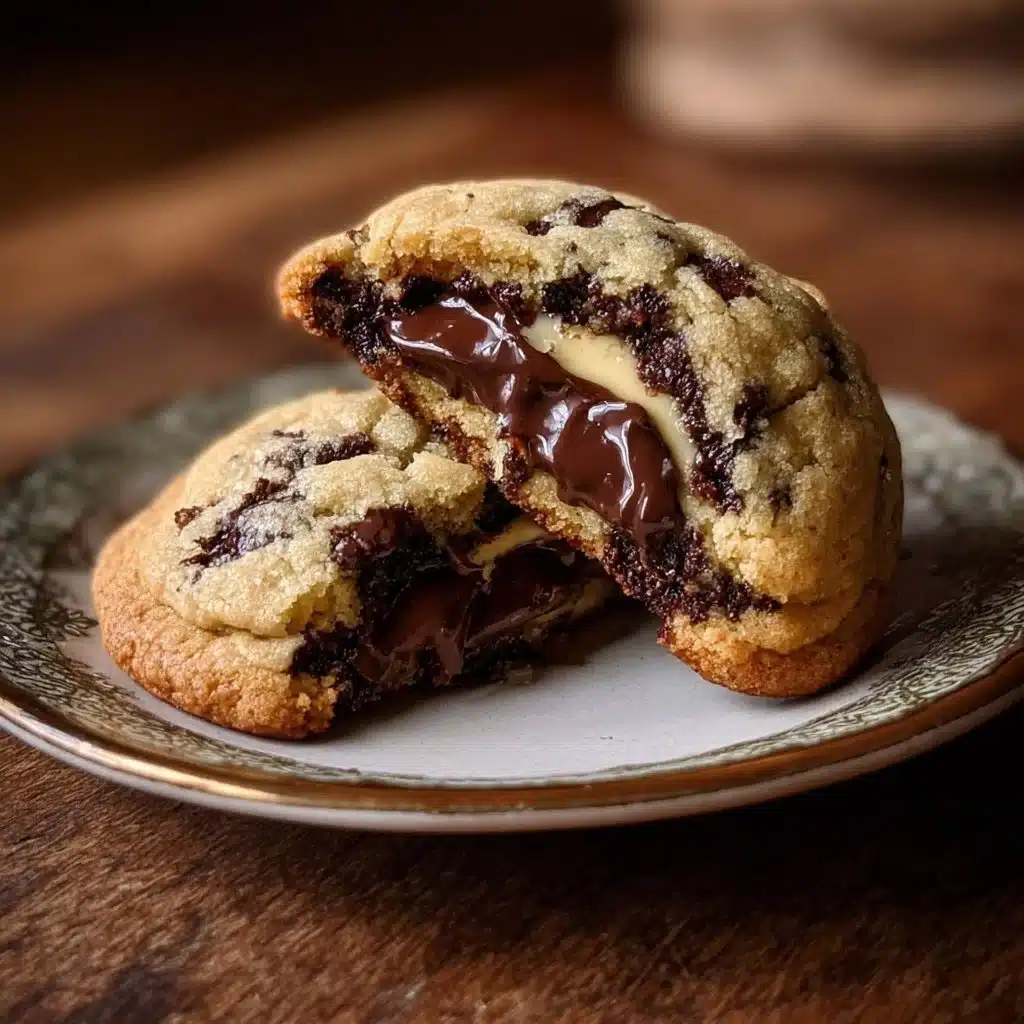 Cheesecake stuffed chocolate chip cookies, a delicious dessert treat.