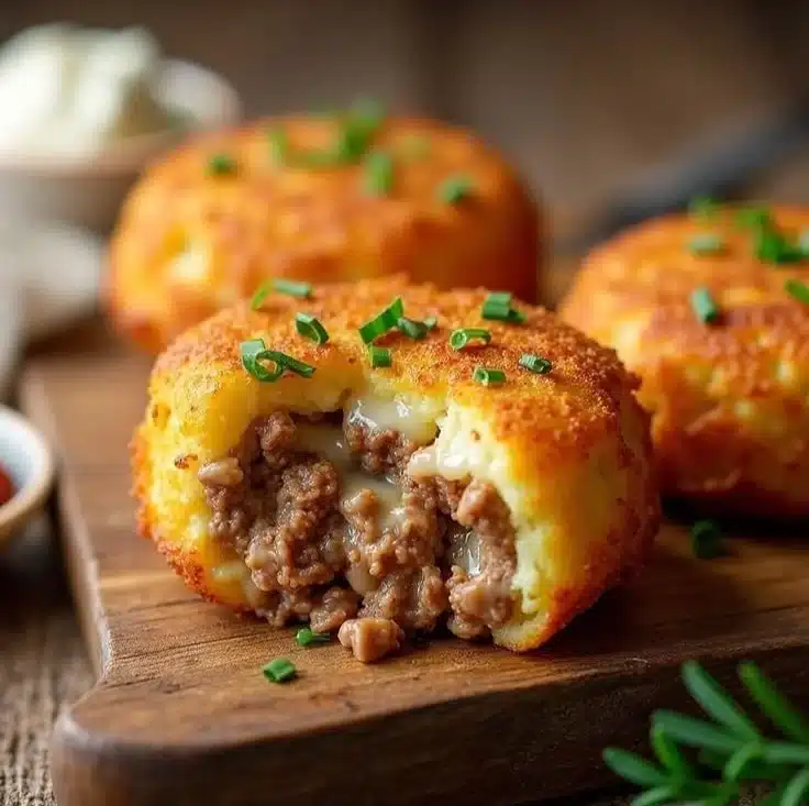 Cheesy Beef Stuffed Potato Cakes 4 Cheesy Beef Stuffed Potato Cakes