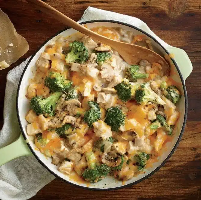 Creamy Chicken Divan Broccoli Casserole fresh out of the oven