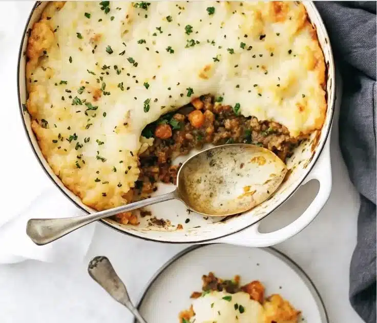 Classic Shepherd's Pie with mashed potatoes and ground meat