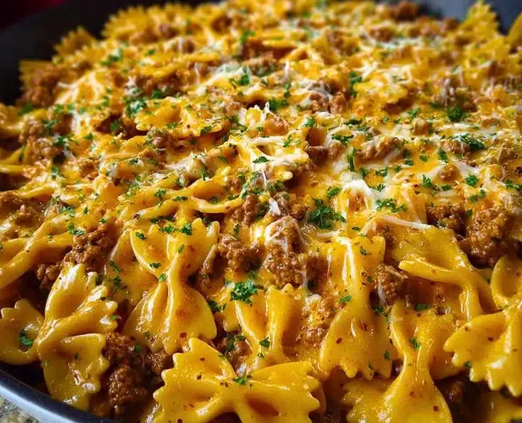 Comfort Food Cheesy Beef Pasta 4 Cajun Cream Cheese Alfredo Bowties with Spiced Ground Beef