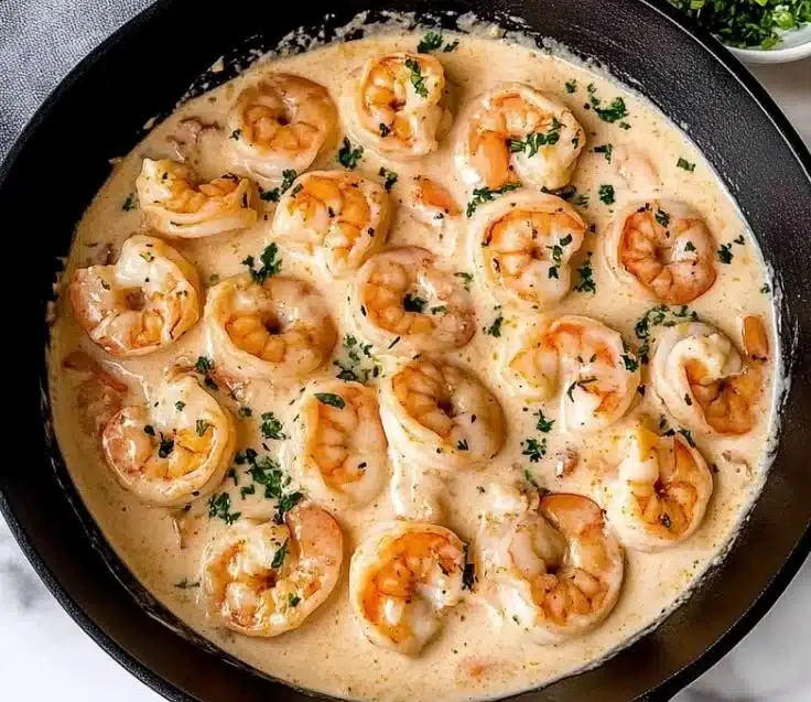 Creamy Garlic Butter Shrimp with Rice 3 Creamy garlic butter shrimp served over fluffy rice in a bowl