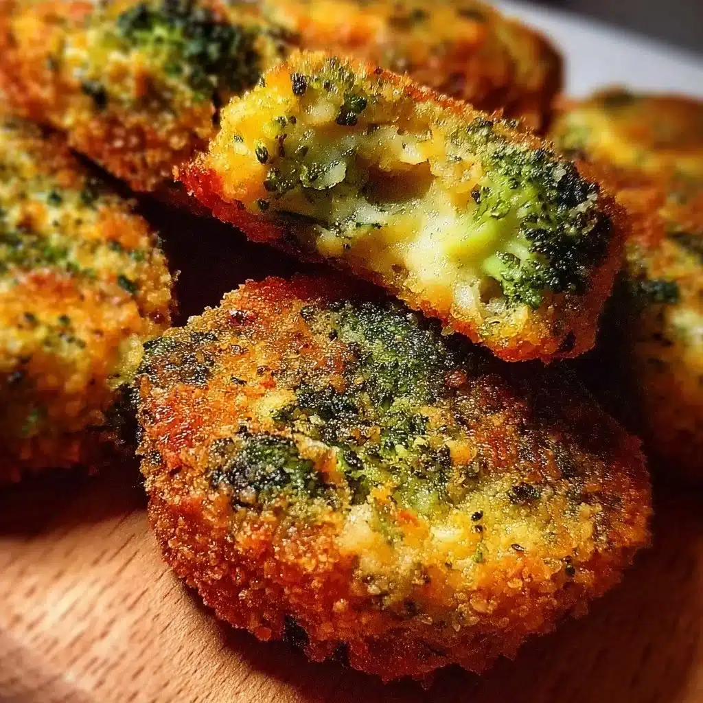 Crispy broccoli cheese rounds on a plate, perfect for appetizers