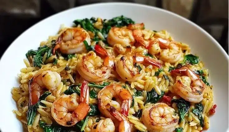 Easy Shrimp and Spinach Orzo Skillet