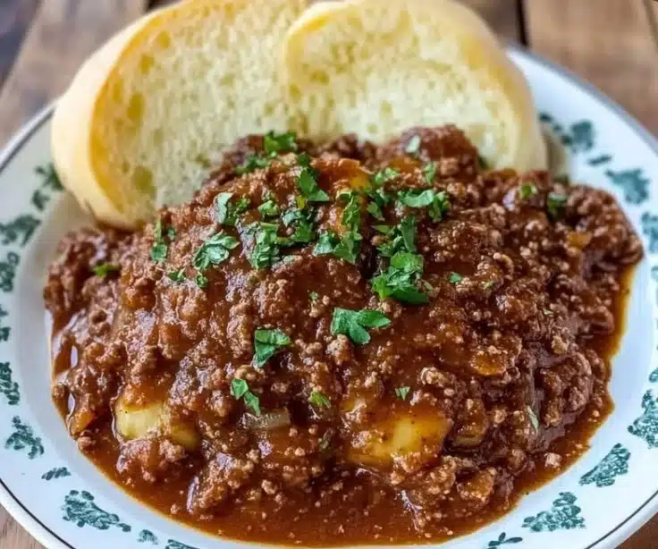 Delicious Garlic Bread Sloppy Joes served on toasted garlic bread.