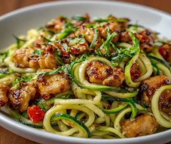 Garlic Chicken Zucchini Noodles Stir Fry