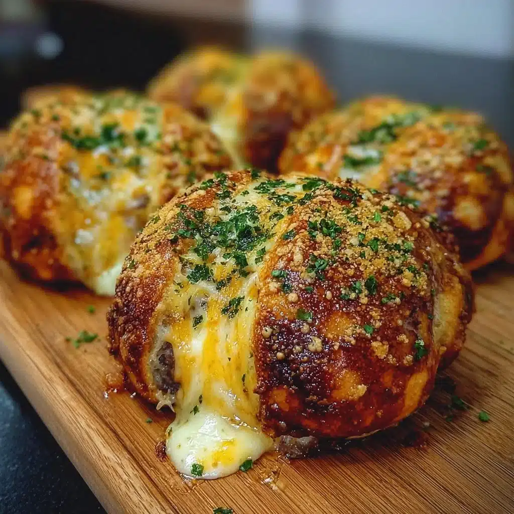 Garlic Parmesan Cheeseburger Bombs served on a plate