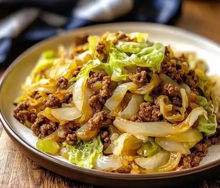 Ground Beef and Cabbage Skillet recipe dish in a skillet