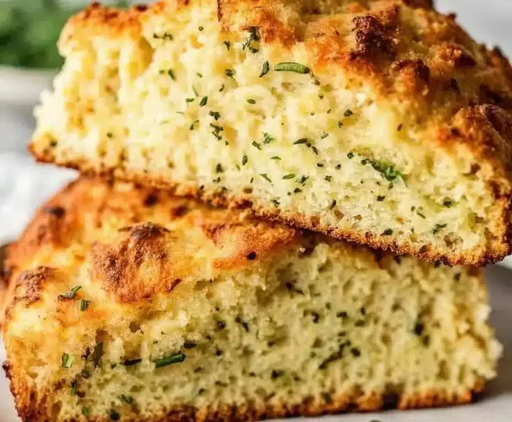 Freshly baked Herbed Cheddar Irish Soda Bread with herbs and cheese