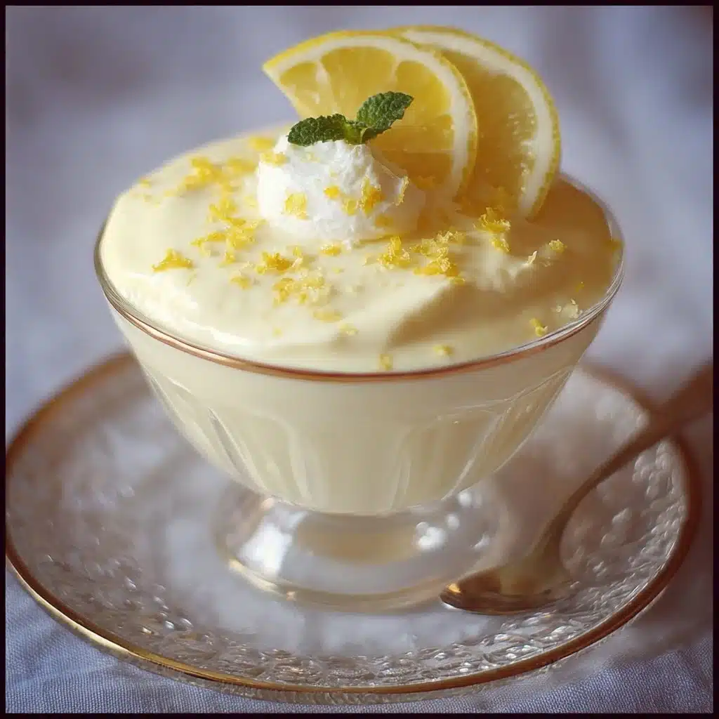 Delicious lemon mousse in a glass topped with lemon zest and mint leaves