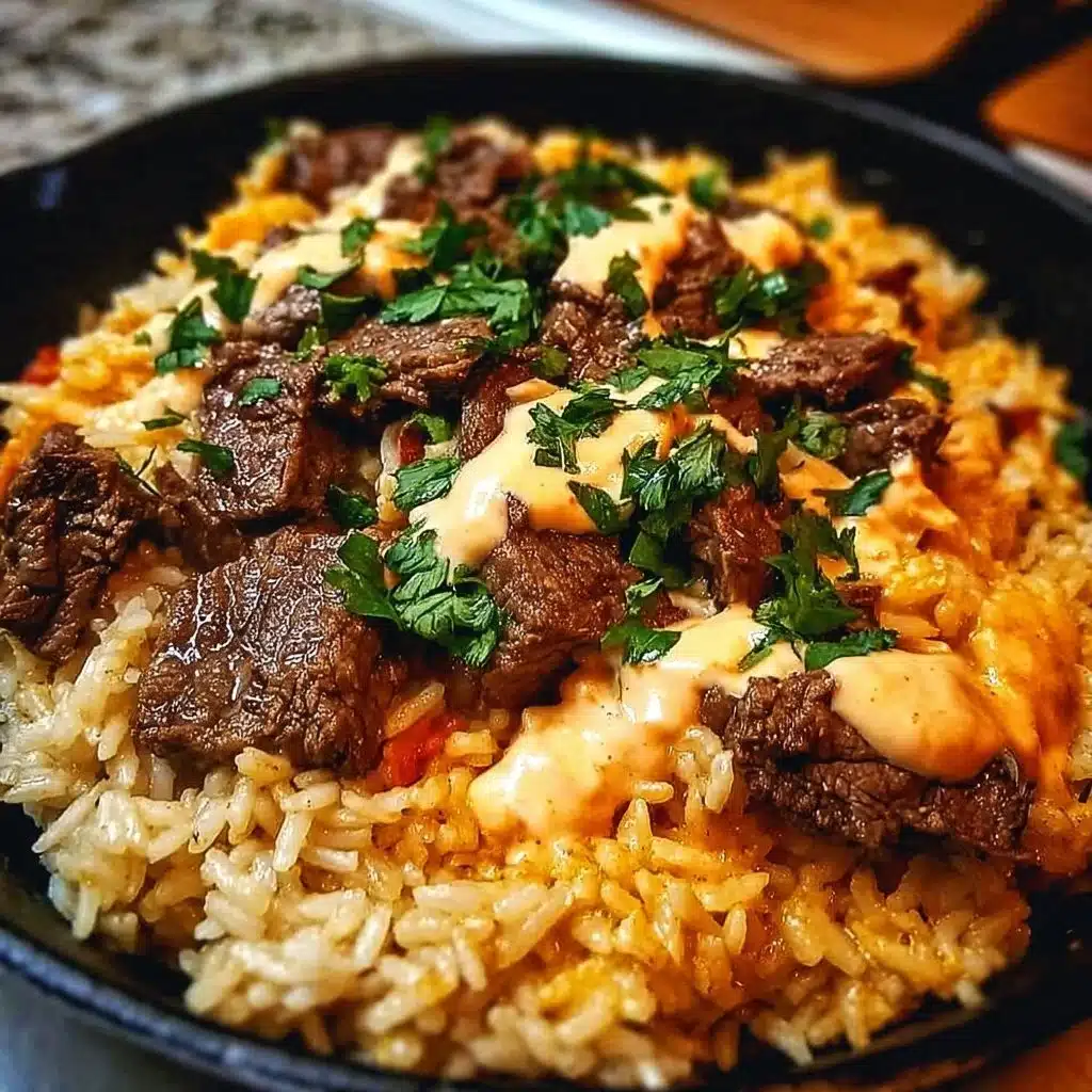 One-Pan Steak Queso Rice