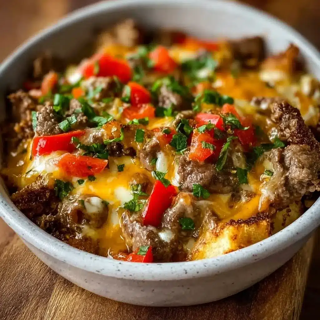 Philly Cheesesteak Bowl with beef, cheese, and fresh vegetables