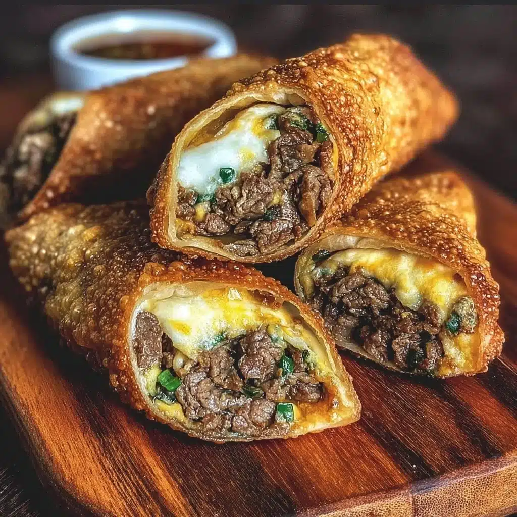 Philly cheesesteak egg rolls served with dipping sauce