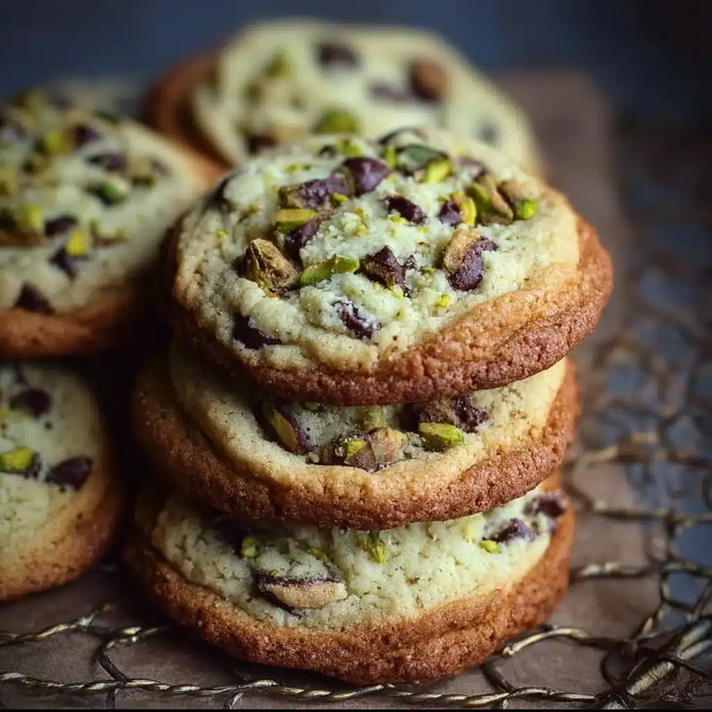 Pistachio cream chocolate chip cookies on a plate