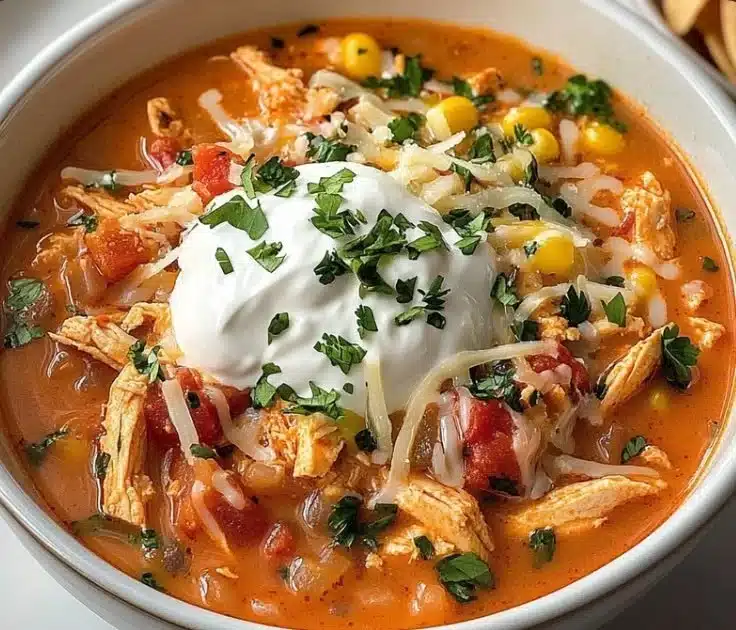 Slow Cooker Buffalo Chicken Chili in a bowl with toppings