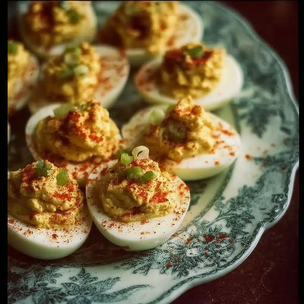 Spicy Bayou deviled eggs garnished with herbs and spices