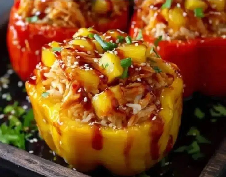 Teriyaki Pineapple Chicken Rice Stuffed Peppers