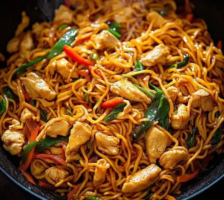 Delicious Chicken Lo Mein stir-fry with vegetables and noodles in 30 minutes