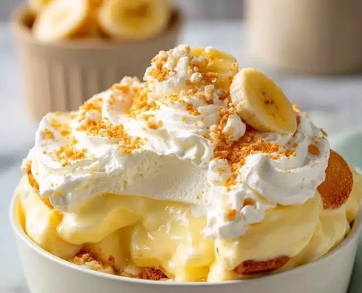 Delicious banana pudding with layers of vanilla wafers and ripe bananas