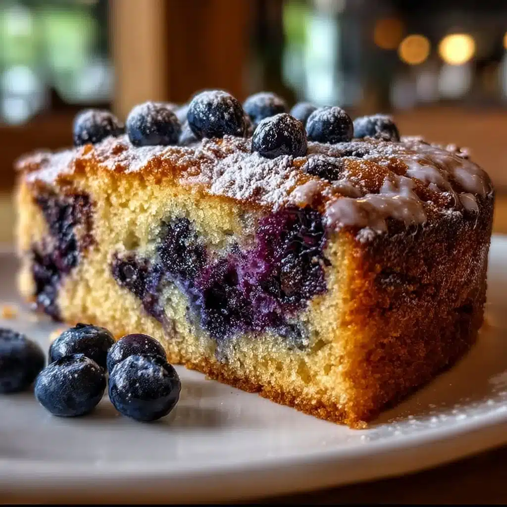 Freshly baked Blueberry Coffee Cake with blueberries on top