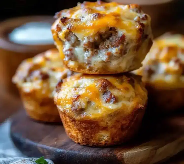 Cheesy sausage breakfast muffins fresh out of the oven