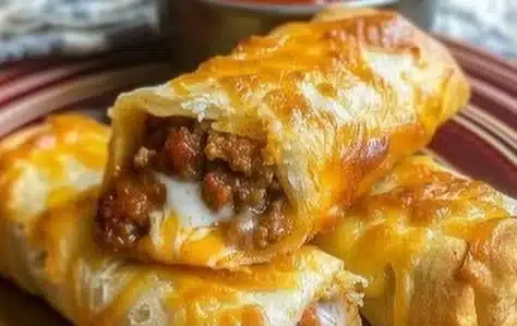 Cheesy taco sticks served on a plate with dipping sauce