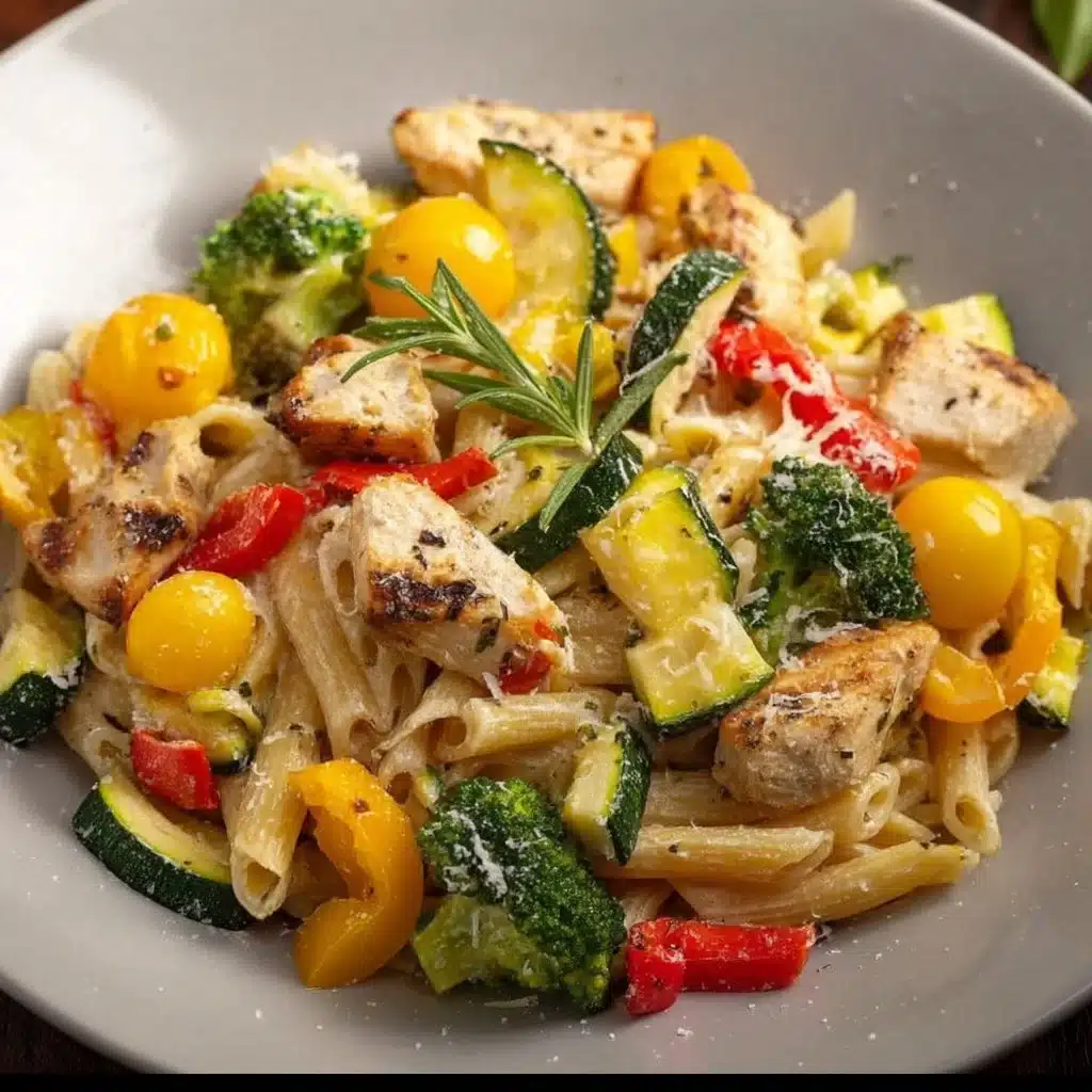 Chicken Pasta Primavera with fresh vegetables and a light sauce