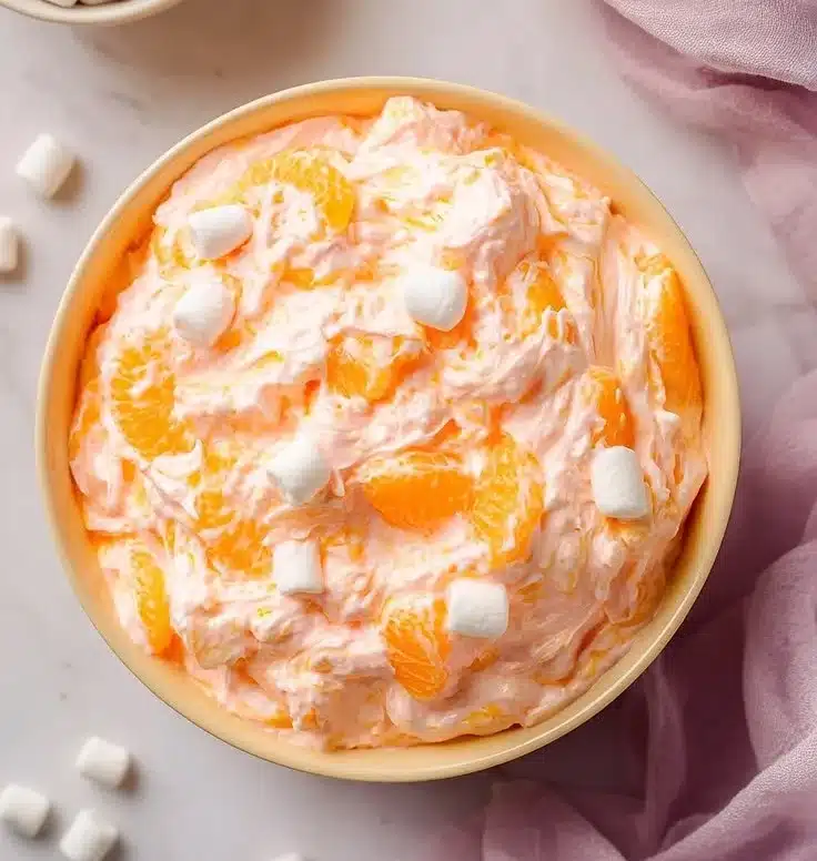 Classic Easter Orange Jello Salad with vibrant orange color and fruit pieces