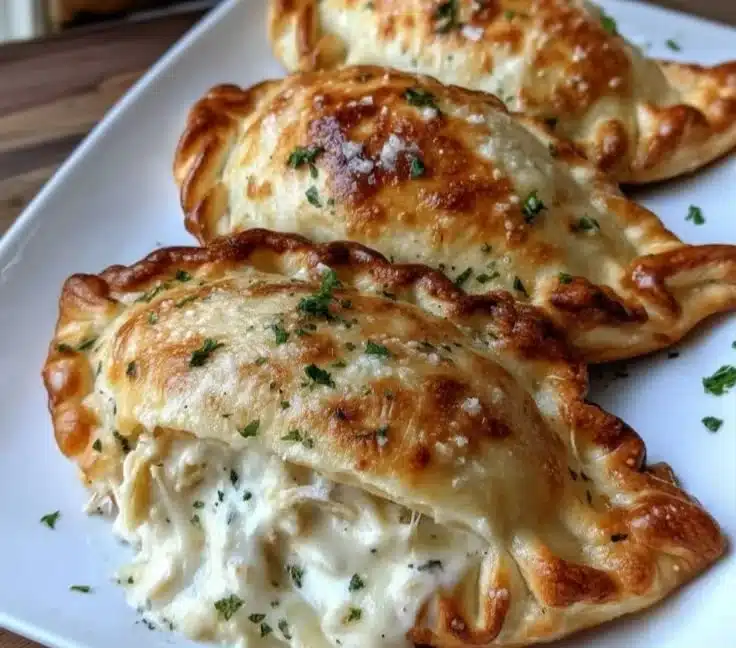 Crispy Cheesy Chicken Alfredo Calzones