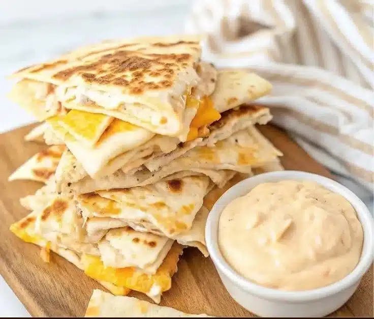 Easy Chicken Quesadillas cooked and served with salsa on the side.