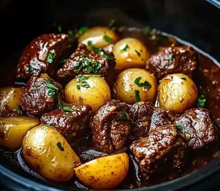 Tender Slow Cooker Garlic Butter Beef Bites with Potatoes Delight