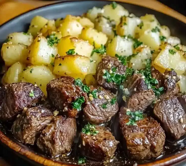 Easy Slow Cooker Garlic Butter Steak Bites & Potatoes Delight