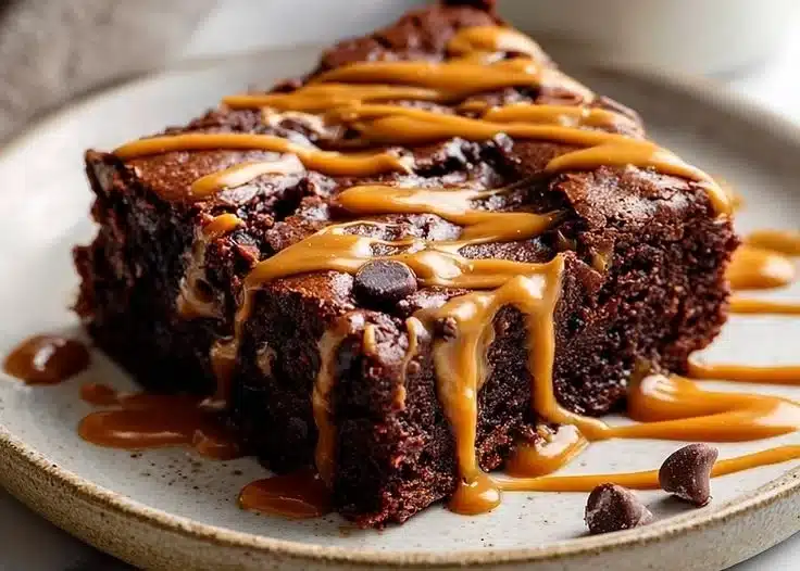 Gluten-free cottage cheese brownies topped with chocolate chips.
