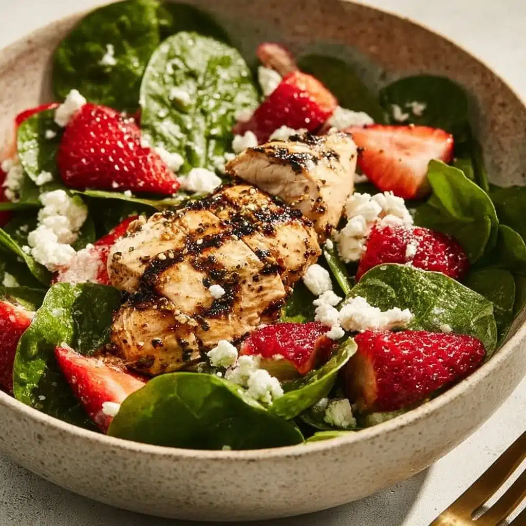 Delicious grilled chicken salad topped with fresh veggies and dressing