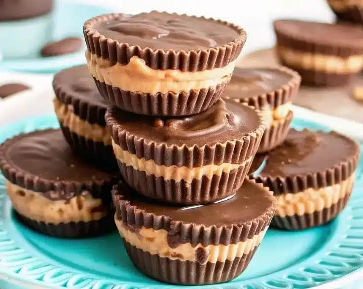 Delicious homemade peanut butter cups on a wooden table