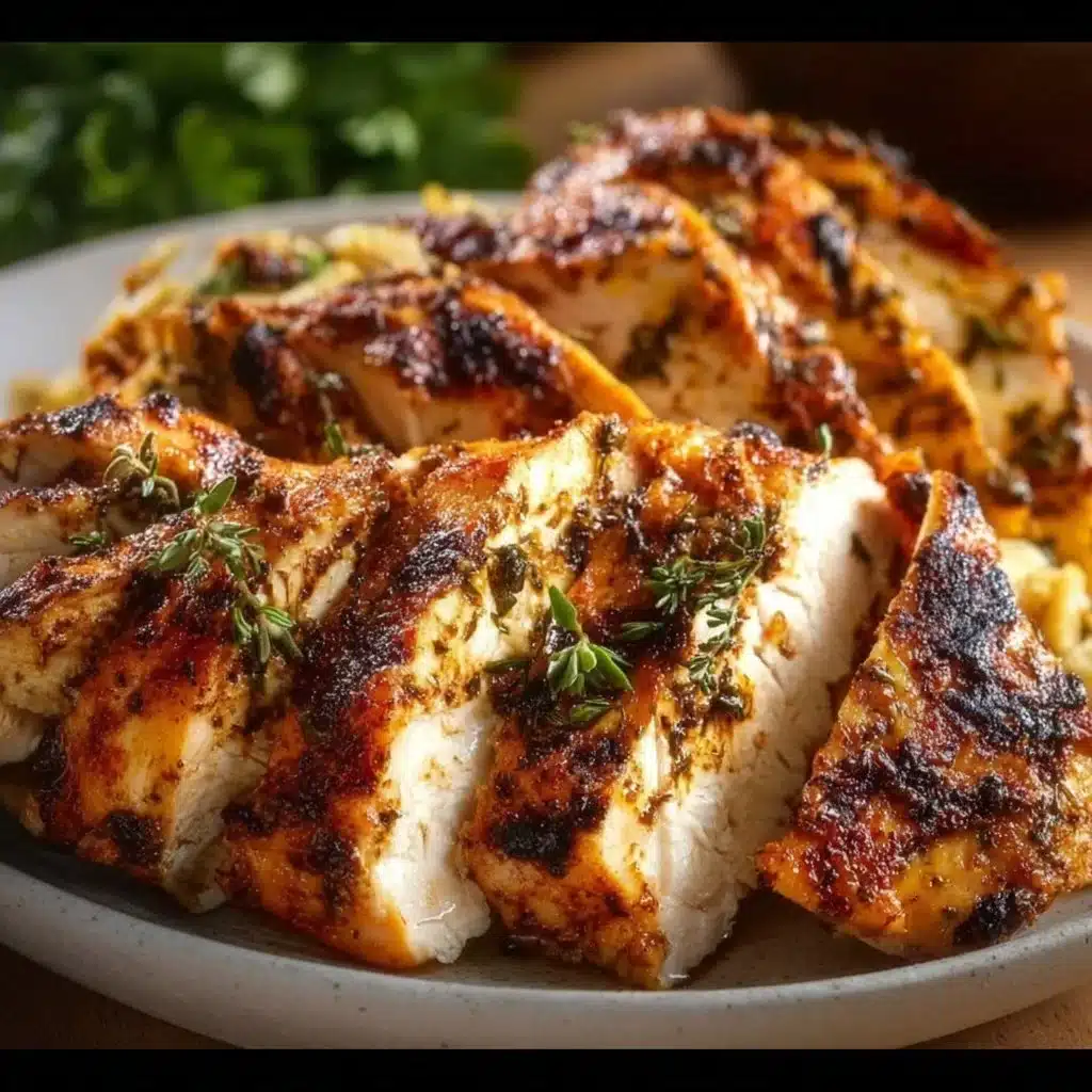 Juicy chicken breast served with herbs and spices